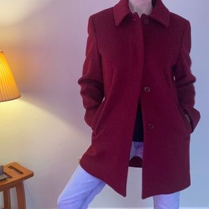 Liz Claiborne Oversized Burgundy Red Blazer Jacket Pea Coat 100% Wool (Size 4P)